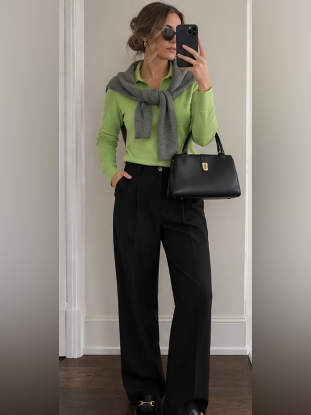 Geneva Cashmere Collared Sweater in Chartreuse